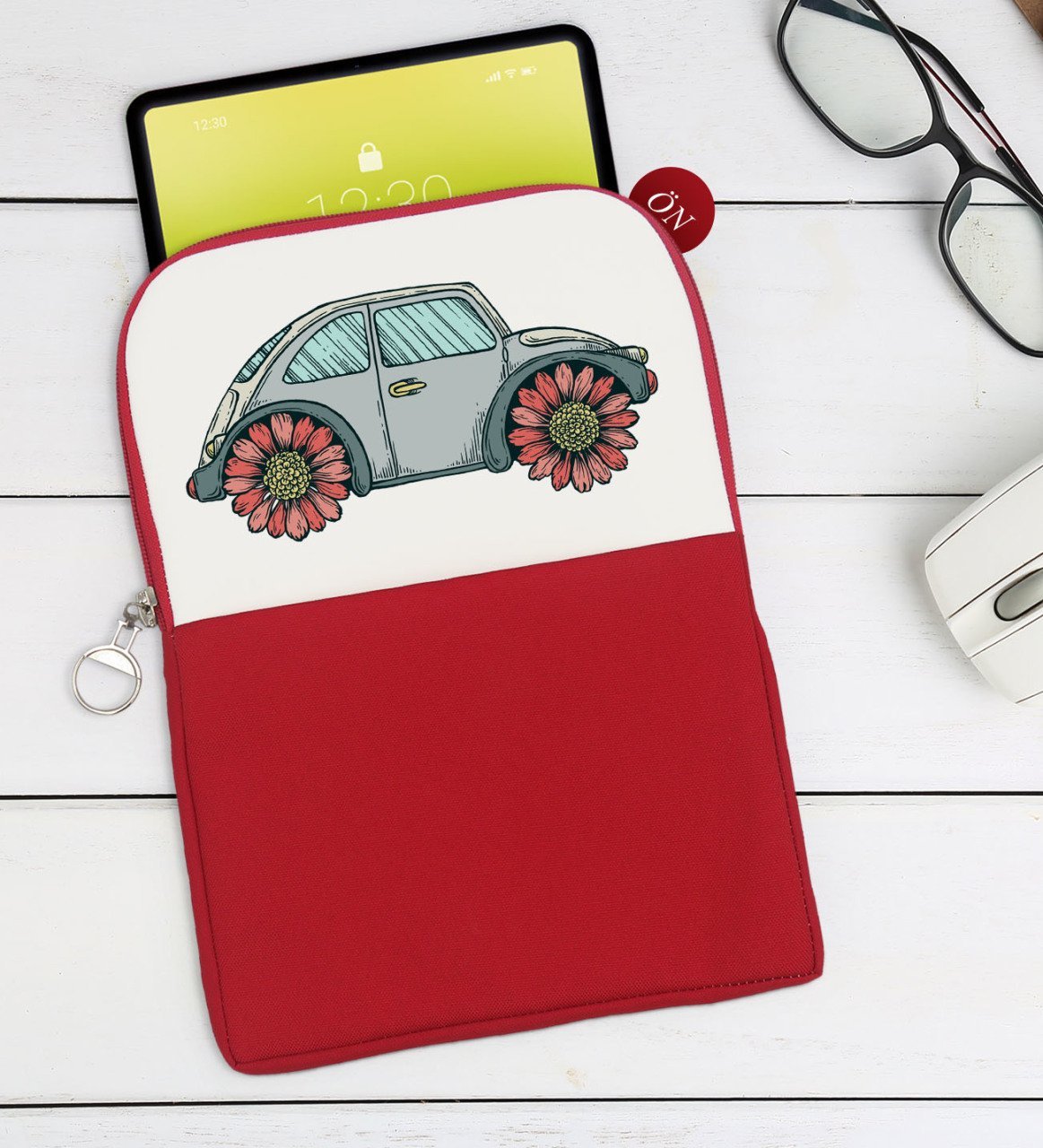 BK Gift Klasik Araç Tasarımlı Taşınabilir Koruyucu Tablet Kılıfı & Organizer Çanta - Kırmızı-4