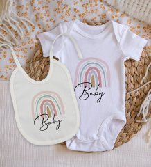 BK Kids Baby Tasarımlı Bebek Body Zıbın ve Mama Önlüğü Hediye Seti - Model 1