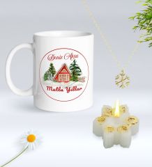 Yılbaşı Hediyesi BK Gift Kişiye Özel Yeni Yıl Tasarımlı Beyaz Kupa Bardak, Kar Tanesi Kolye ve Kar Tanesi Mum Hediye Seti-13, Sevgiliye Hediye, Arkadaşa Hediye
