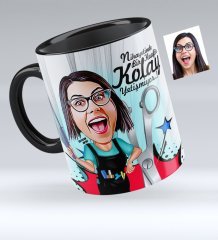 Kişiye Özel Bayan Kuaför Karikatürlü Siyah Kupa Bardak - 1