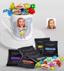Kişiye Özel Bayan Tenis Oyuncusu Karikatürlü Türk Kahvesi Fincanı Selamlique Karışık Türk Kahvesi ve Haribo Şeker Hediye Seti-2