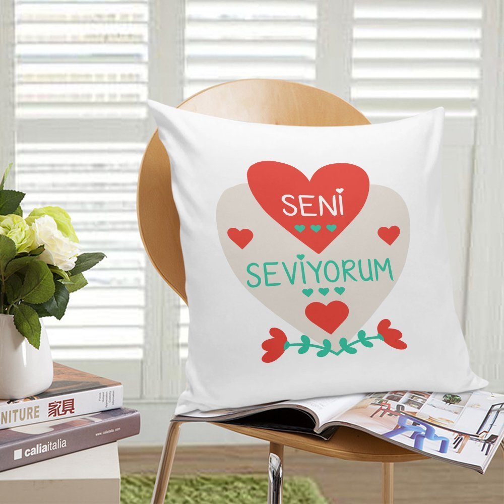 Kişiye Özel Seni Seviyorum Beyaz Yastık Kılıfı