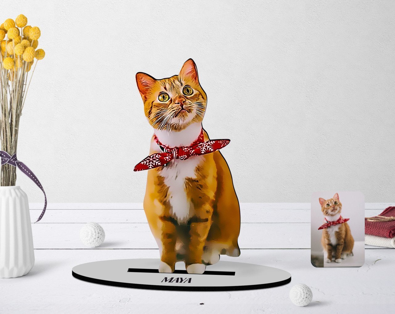 Kişiye Özel Tam Boy Kedi Karikatürlü Ahşap Biblo Model-1