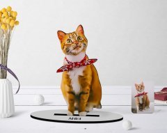 Kişiye Özel Tam Boy Kedi Karikatürlü Ahşap Biblo Model-1