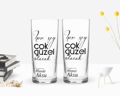 Kişiye Özel Renkli Baskılı Her Şey Çok Güzel Olacak Tasarımlı İkili Rakı Bardağı Seti-1