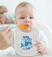 BK Kids Baby Shark Tasarımlı Bebek Body Zıbın ve Mama Önlüğü Hediye Seti - Model 1