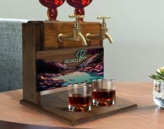 BK Gift Kişiye Özel Kabartma Manzara Tasarımlı İsimli Çift Musluklu Doğal Ahşap İçki Standı-4, İçki Standı, Doğum Günü Hediyesi, Ev Hediyesi