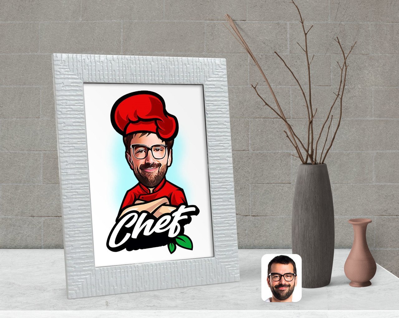 Kişiye Özel Erkek Chef Karikatürlü Dekoratif Çerçeve-10