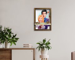 Kişiye Özel Sevgililer Karikatürlü Doğal Masif Ahşap Çerçeveli Tablo Duvar Rafı-89