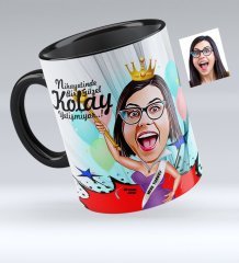 Kişiye Özel Bayan Güzellik Kraliçesi Karikatürlü Siyah Kupa Bardak - 1