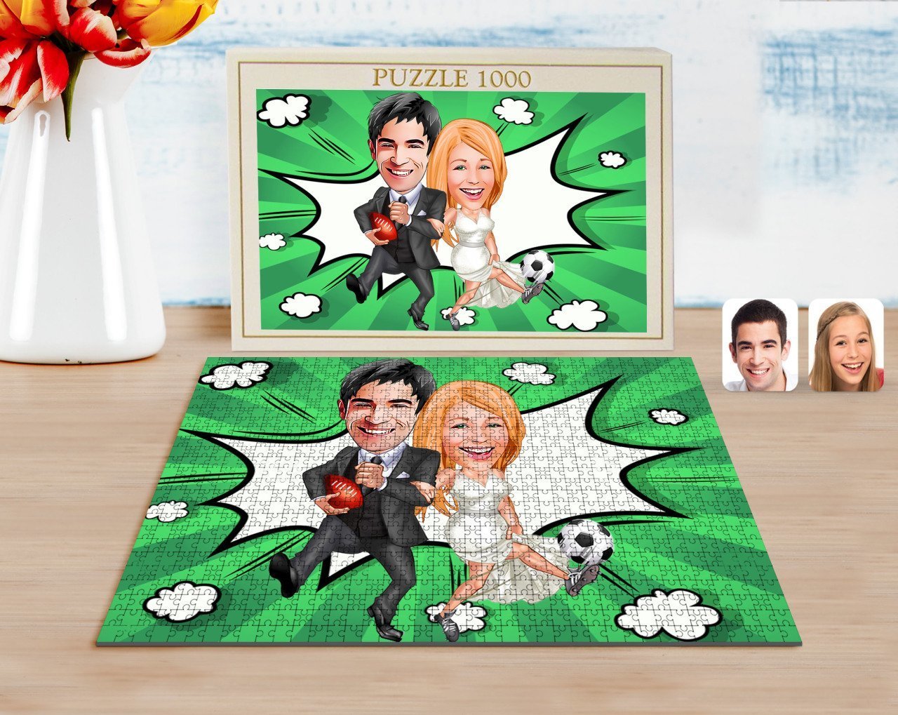Kişiye Özel Sevgililer Karikatürlü 1000 Parça Profesyonel Puzzle-15