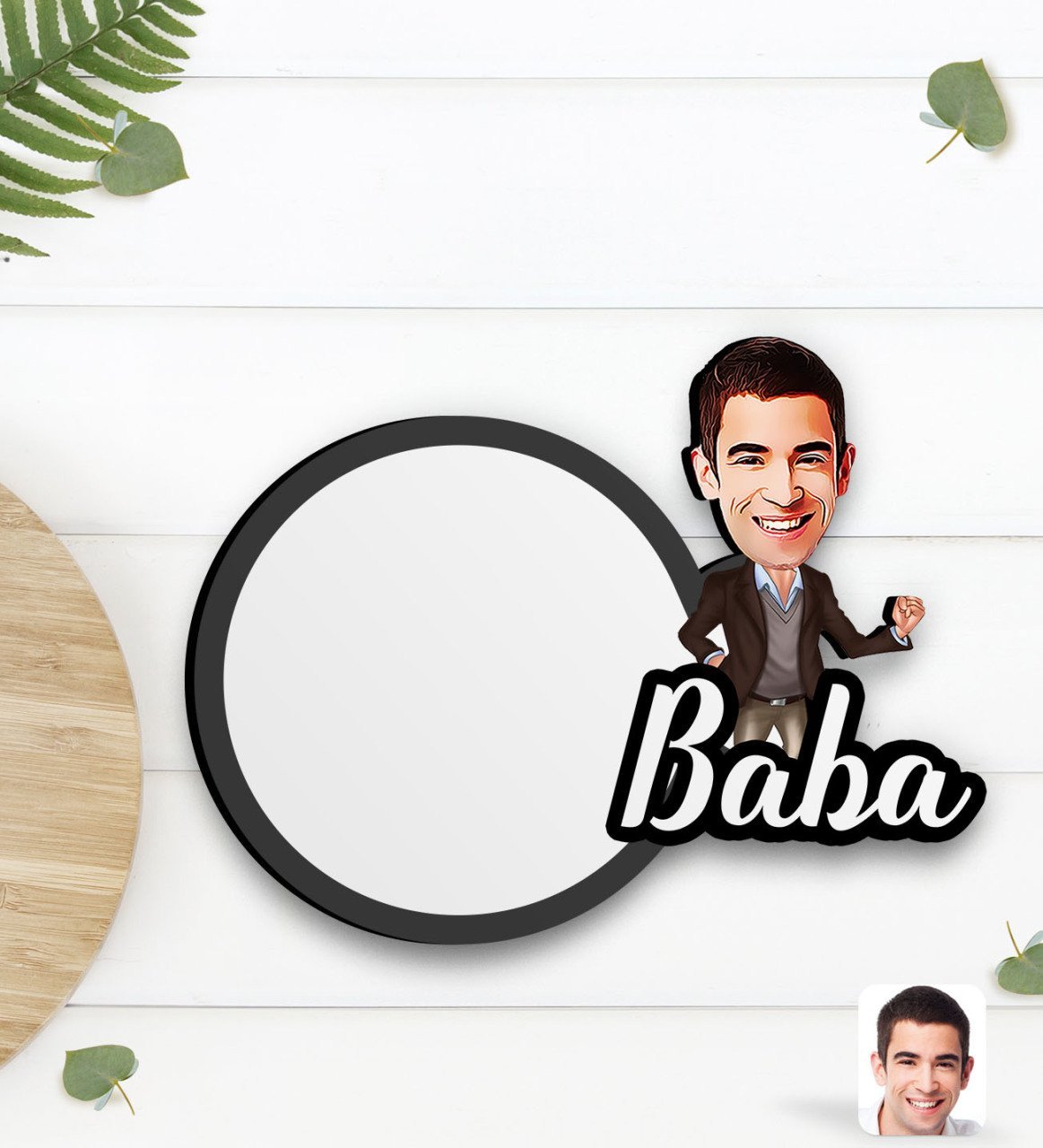 Kişiye Özel Baba Karikatürlü Ahşap Bardak Altlığı-1