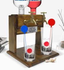 Kişiye Özel Renkli Baskılı Japan Tasarımlı İkili Vodka Bardağı ve Çift Musluklu Doğal Ahşap Vodka Standı-1