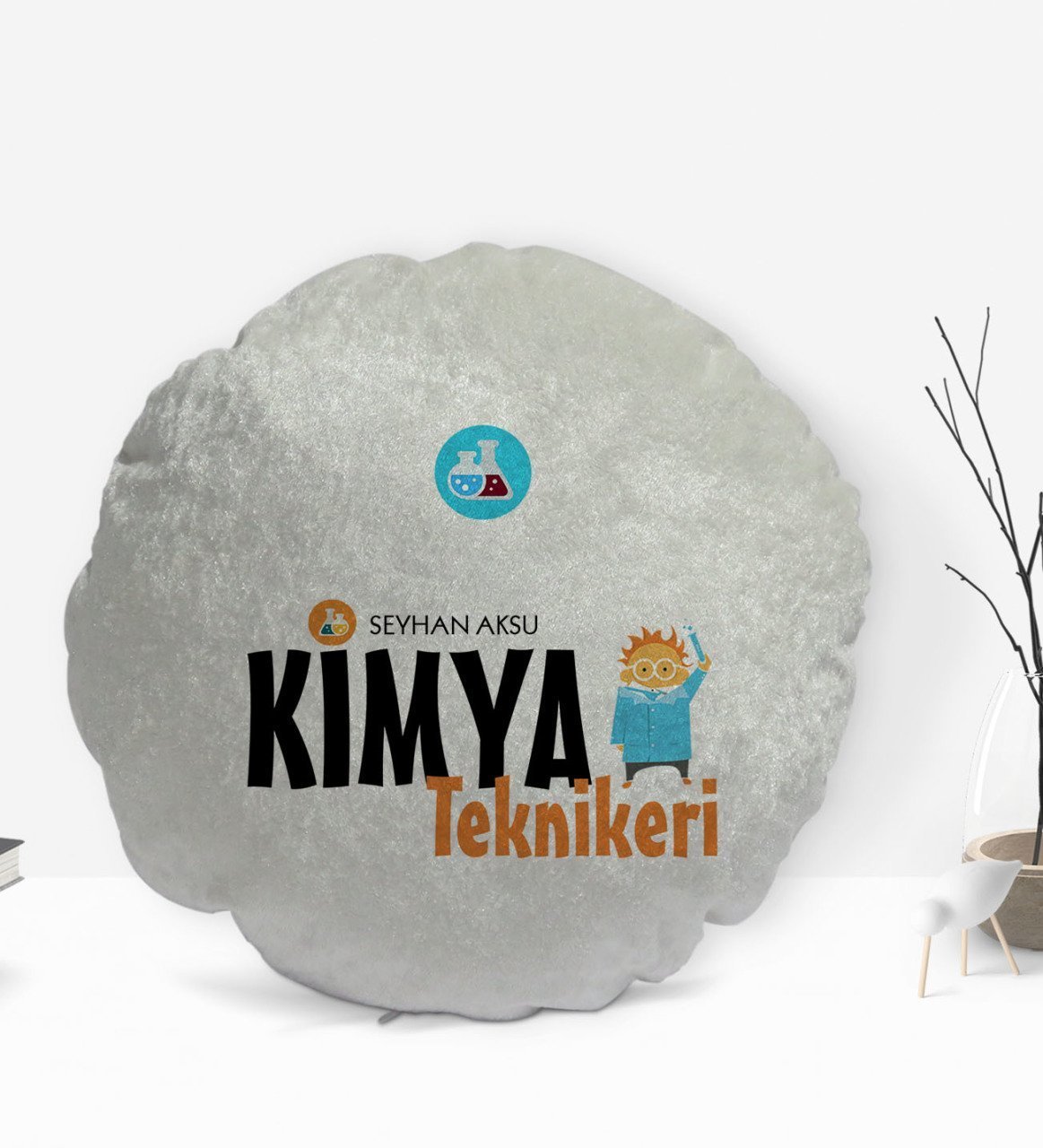Kişiye Özel İsimli Kimya Teknikeri Tasarımlı Dekoratif Kırlent Yastık-1