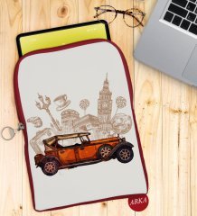 BK Gift Klasik Araç Tasarımlı Taşınabilir Koruyucu Tablet Kılıfı & Organizer Çanta - Kırmızı-2