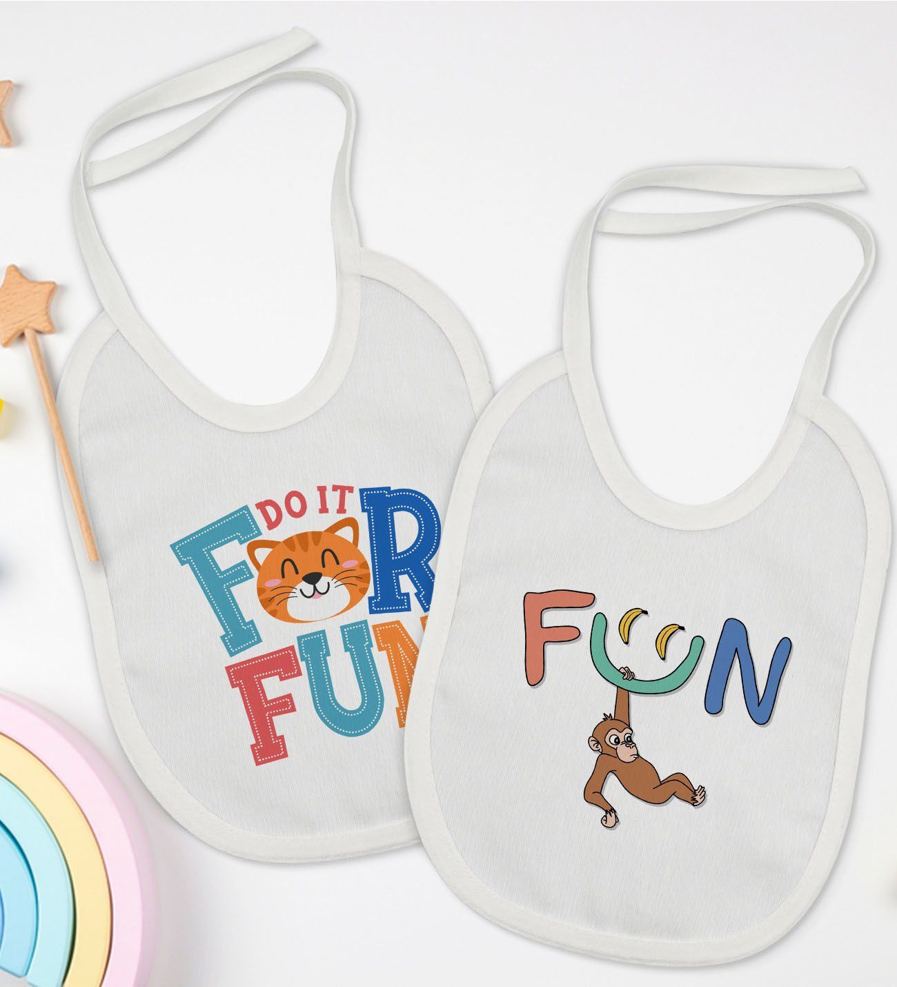 BK Kids Fun Tasarımlı 2’li Beyaz Mama Önlüğü-1