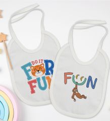 BK Kids Fun Tasarımlı 2’li Beyaz Mama Önlüğü-1