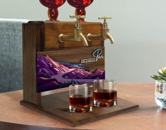 BK Gift Kişiye Özel Kabartma Manzara Tasarımlı İsimli Çift Musluklu Doğal Ahşap İçki Standı-3, İçki Standı, Doğum Günü Hediyesi, Ev Hediyesi