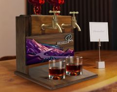 BK Gift Kişiye Özel Kabartma Manzara Tasarımlı İsimli Çift Musluklu Doğal Ahşap İçki Standı-3, İçki Standı, Doğum Günü Hediyesi, Ev Hediyesi