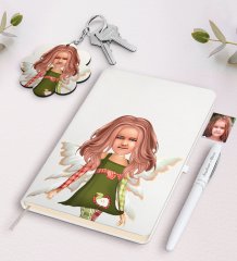 Kişiye Özel Kız Çocuk Peri Karikatürlü Beyaz Defter Kalem Ve Anahtarlık Hediye Seti-1