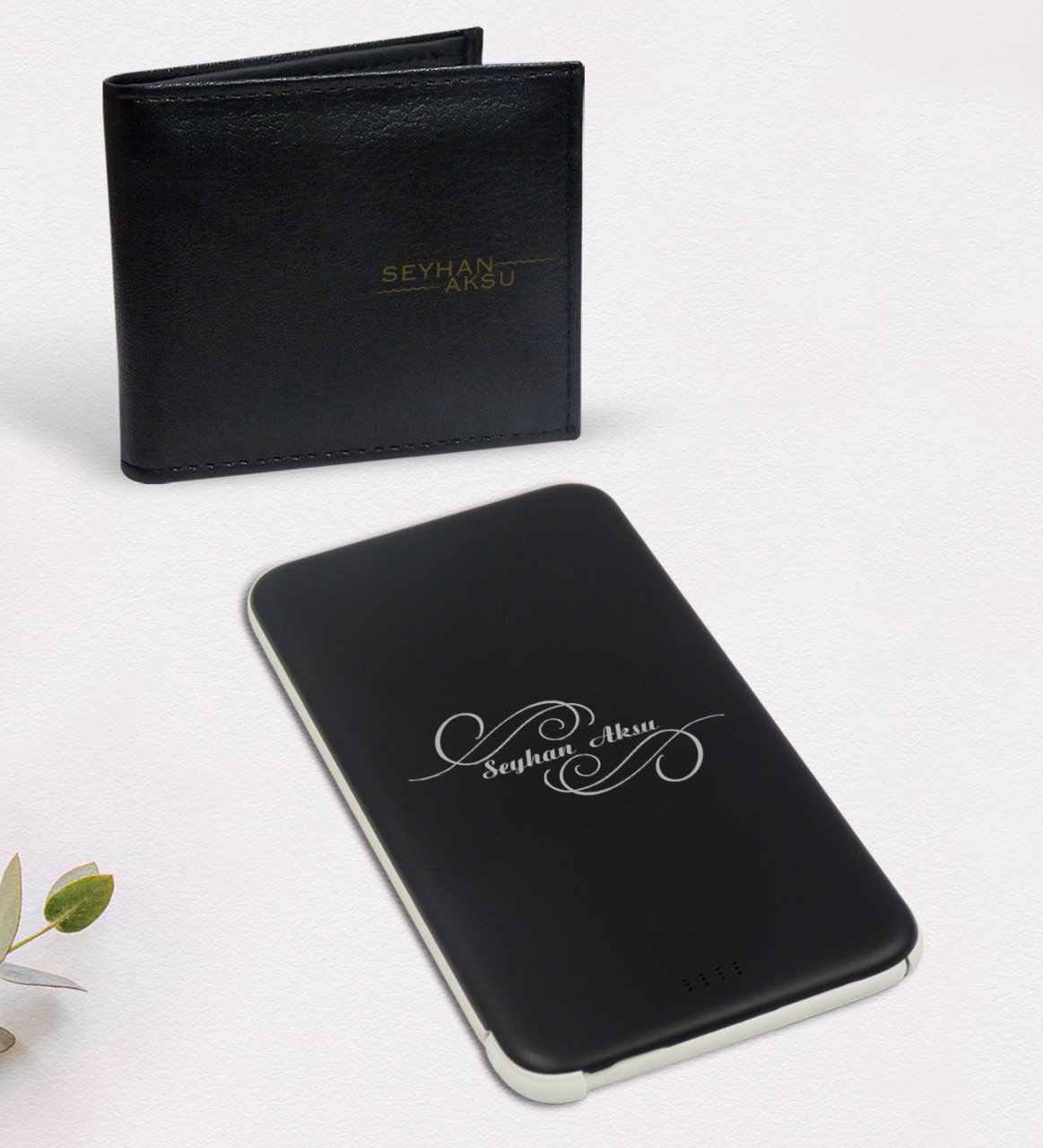 Kişiye Özel İsimli Siyah Cüzdan ve 5.000 Mah Powerbank Hediye Seti-3