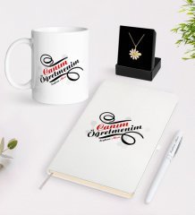 Kişiye Özel Canım Öğretmenim Beyaz Kupa Defter Kalem ve İsimli Papatya Kolye Hediye Seti-2