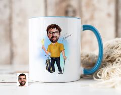 Bk Gift Kişiye Özel Golf Oyuncusu Karikatürlü Mavi Kupa Bardak-4, Sevgiliye Hediye, Arkadaşa Hediye