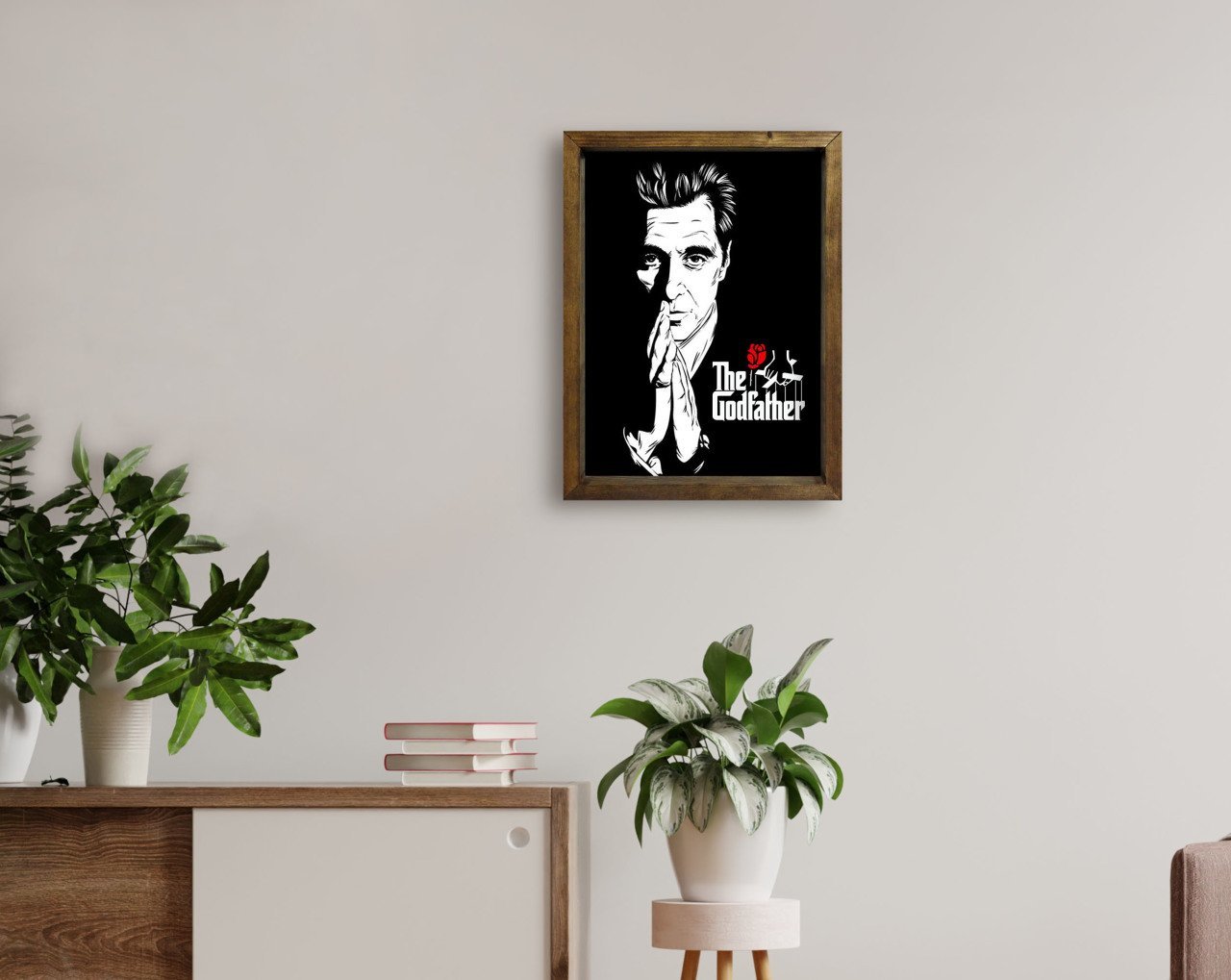 BK Home Godfather Baba Tasarımlı Doğal Masif Ahşap Çerçeveli Tablo 45x65cm-1