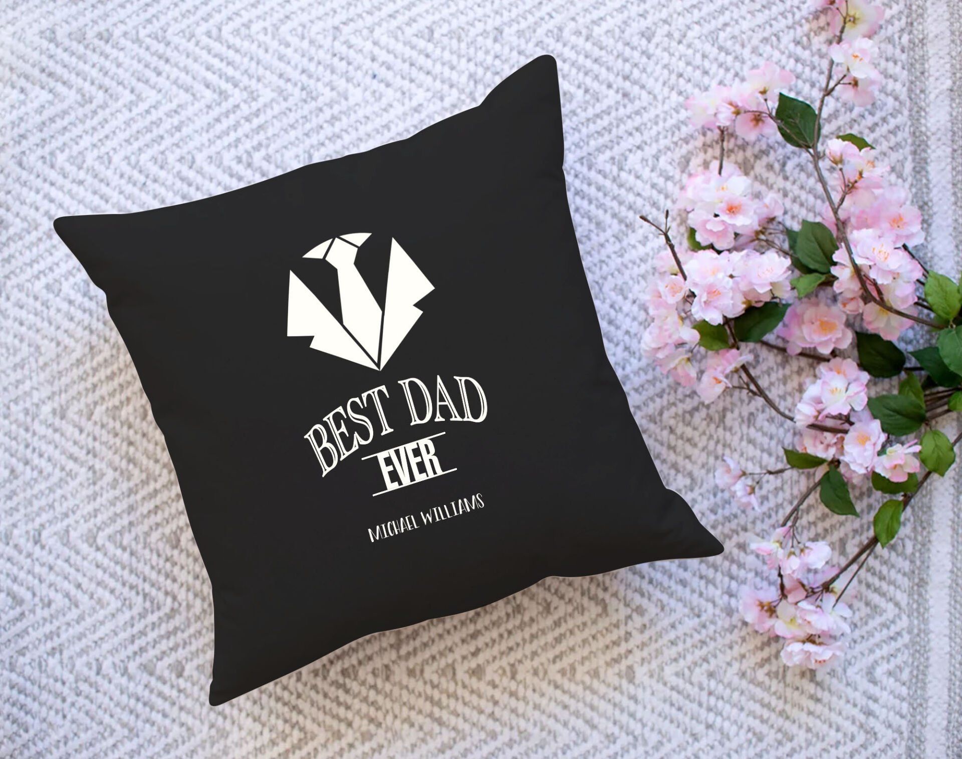 BK Gift Kişiye Özel İsimli Babalar Günü Tasarımlı Siyah Kırlent Yastık-12 Babaya Hediye, Ev Dekorasyonu, Babalar Günü Hediyesi