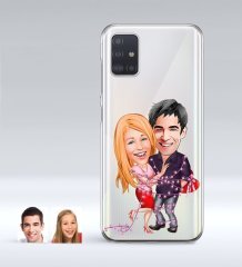 Kişiye Özel Sevgililer Karikatürlü Samsung Galaxy A51 İnce Şeffaf Silikon Telefon Kapağı-2