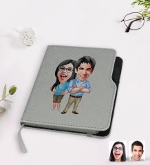 Kişiye Özel Sevgililer Karikatürlü Gri Termo Deri Defter-101