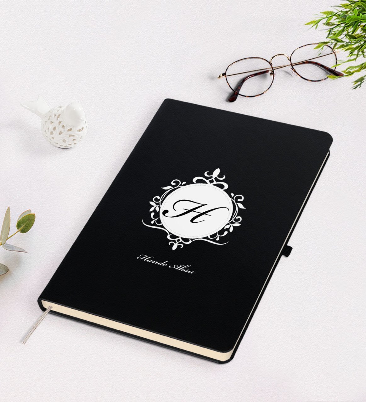 Kişiye Özel Baş Harf İsim Tasarımlı Siyah Defter-9