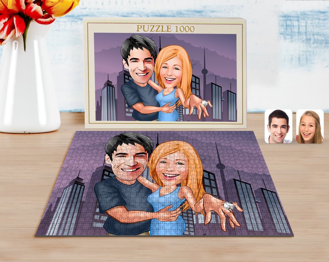 Kişiye Özel Sevgililer Karikatürlü 1000 Parça Profesyonel Puzzle-14