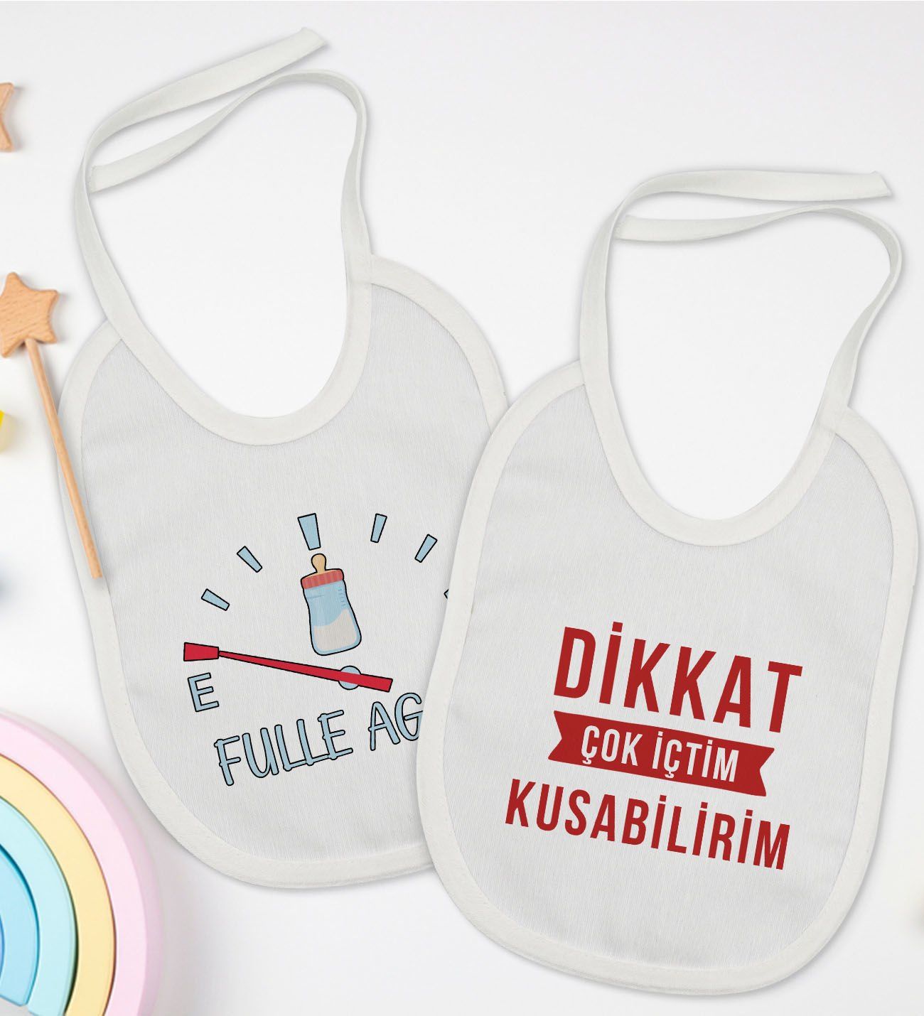 BK Kids Fulle Aganı ve Kusabilirim Tasarımlı 2’li Beyaz Mama Önlüğü-1