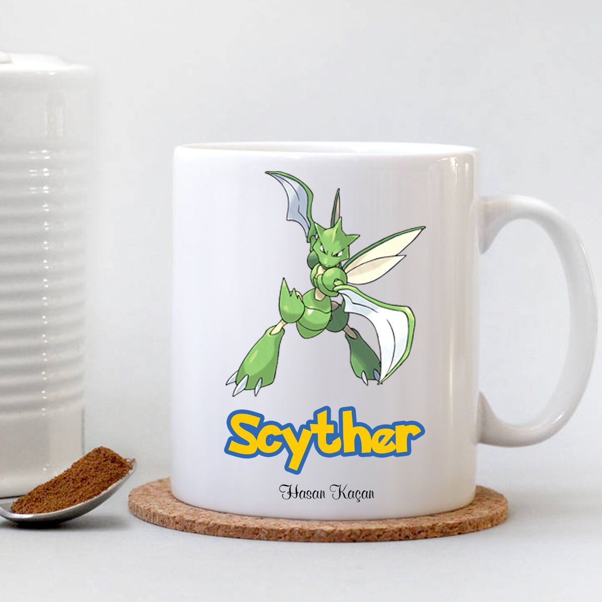 Kişiye Özel Pokemon Scyther Beyaz Kupa Bardak