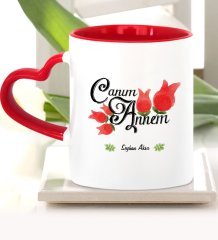 Kişiye Özel Canım Annem Kırmızı Kalpli Kupa Bardak - 16