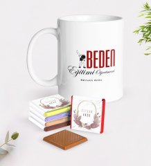 Kişiye Özel Beden Eğitimi Öğretmeni Beyaz Kupa ve Çikolata Hediye Seti