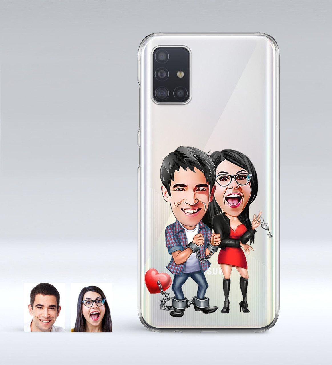 Kişiye Özel Sevgililer Karikatürlü Samsung Galaxy A51 İnce Şeffaf Silikon Telefon Kapağı-1
