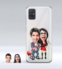 Kişiye Özel Sevgililer Karikatürlü Samsung Galaxy A51 İnce Şeffaf Silikon Telefon Kapağı-1