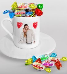 Kişiye Özel Fotoğraflı Türk Kahvesi Fincanı ve Haribo Şeker Hediye Seti