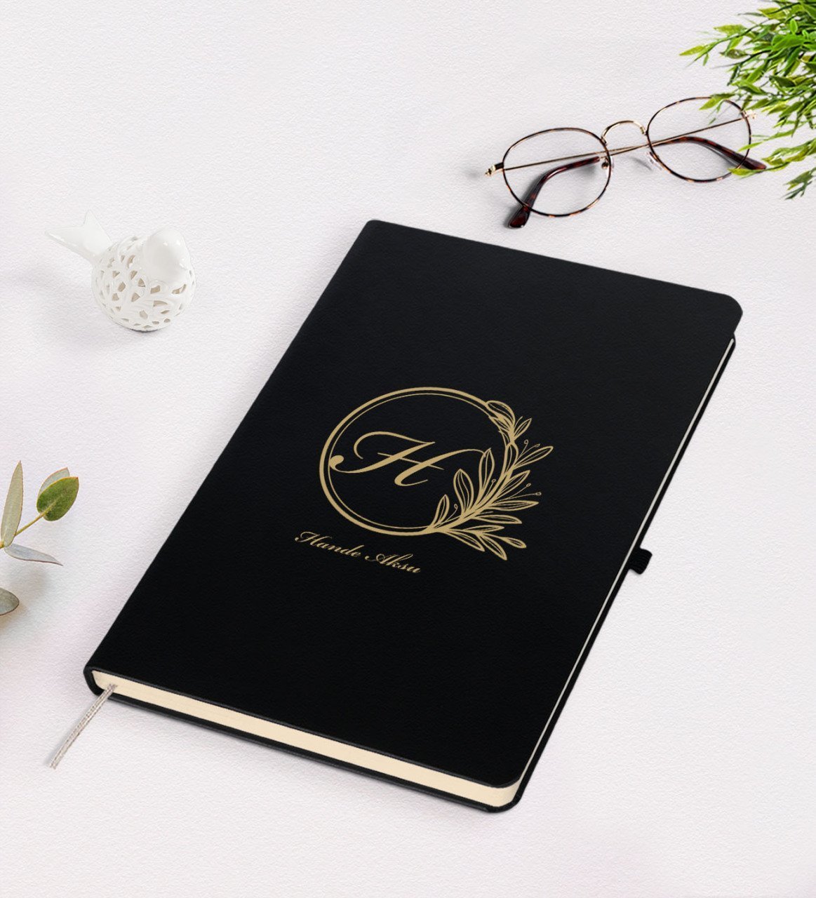 Kişiye Özel Baş Harf İsim Tasarımlı Siyah Defter-8