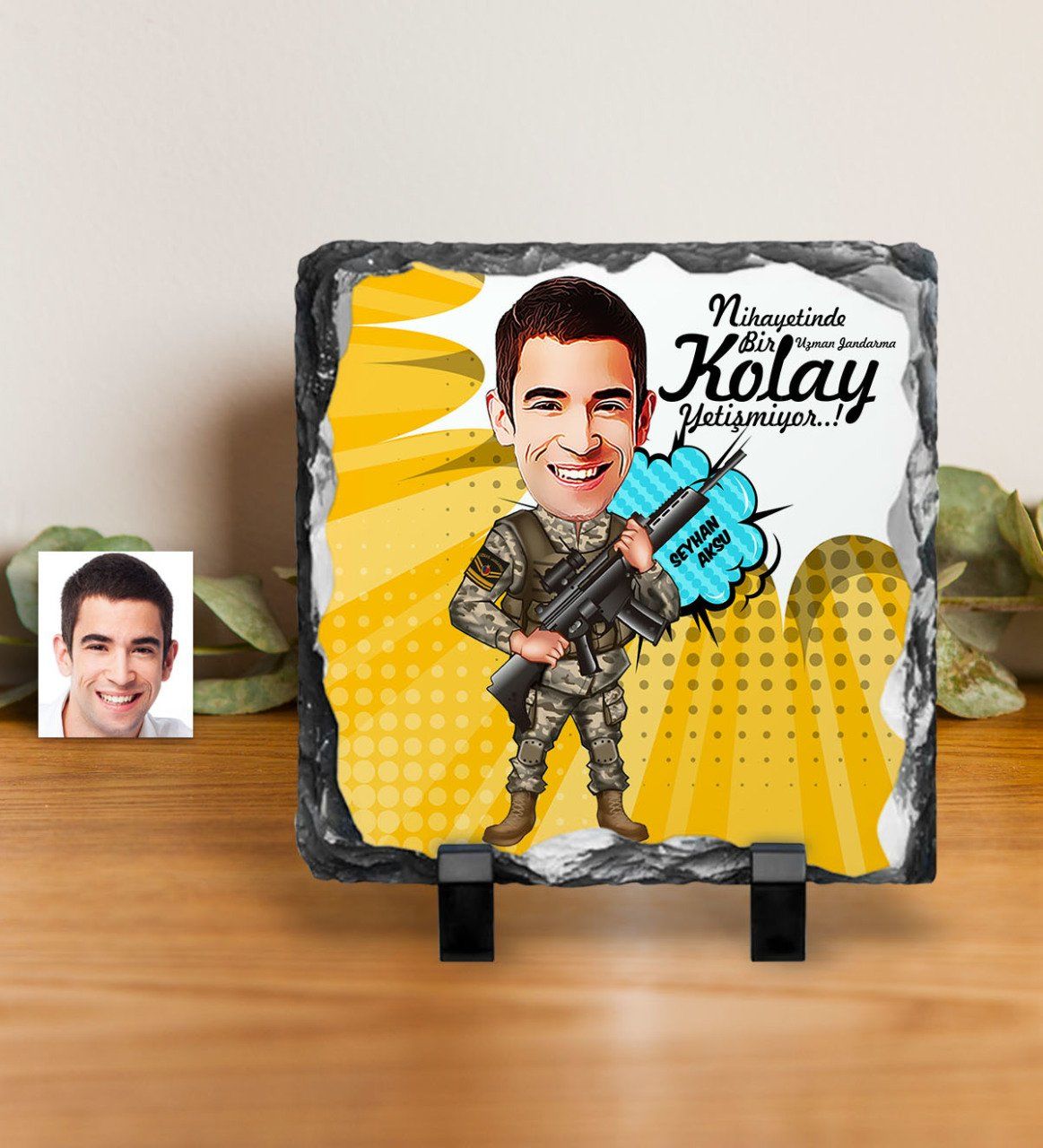 Kişiye Özel Uzman Jandarma Karikatürlü Dekoratif Doğal Taş