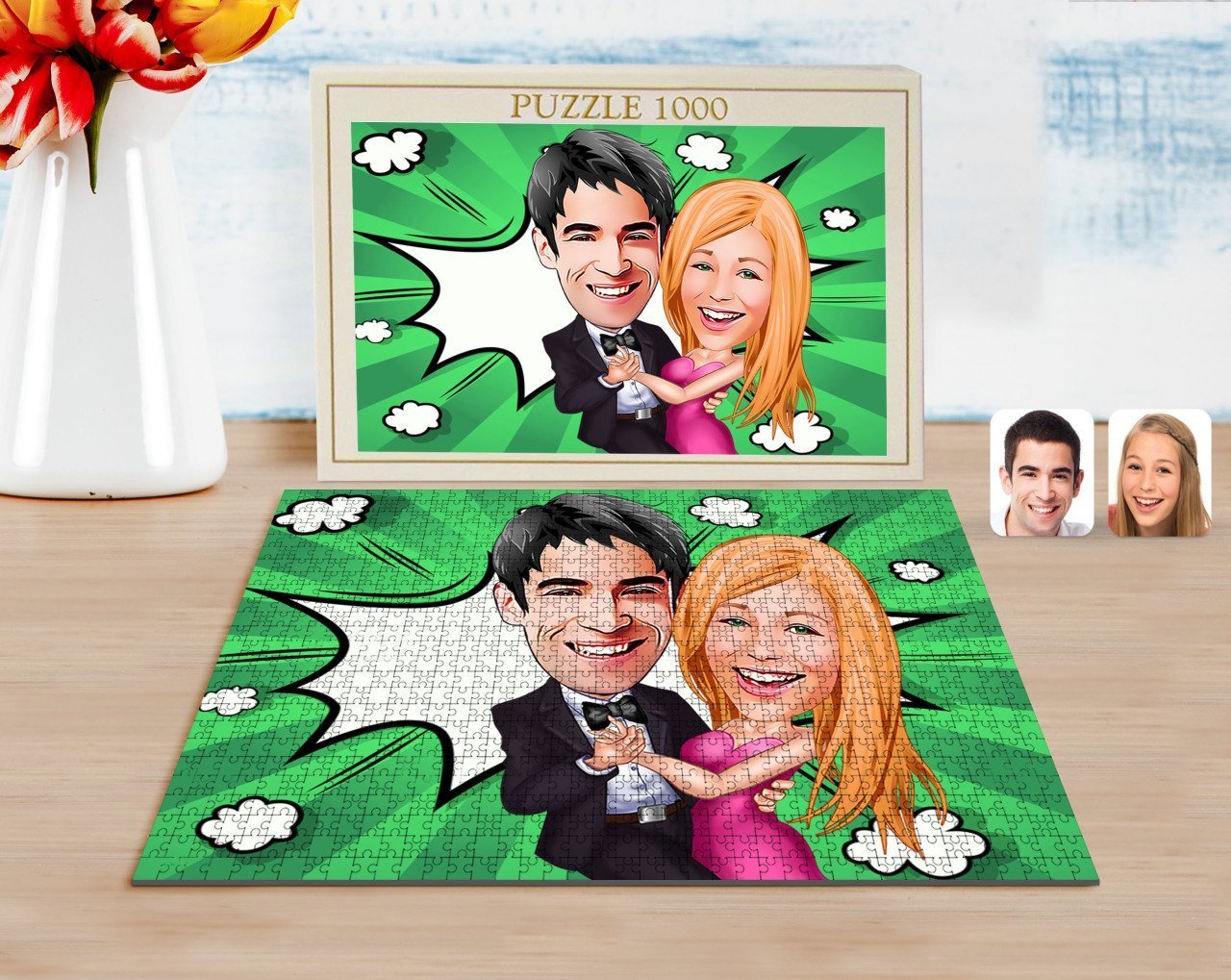 Kişiye Özel Sevgililer Karikatürlü 1000 Parça Profesyonel Puzzle-13