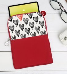 BK Gift Kalpler Tasarımlı Taşınabilir Koruyucu Tablet Kılıfı & Organizer Çanta - Kırmızı-1