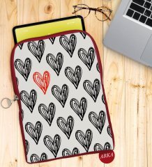 BK Gift Kalpler Tasarımlı Taşınabilir Koruyucu Tablet Kılıfı & Organizer Çanta - Kırmızı-1