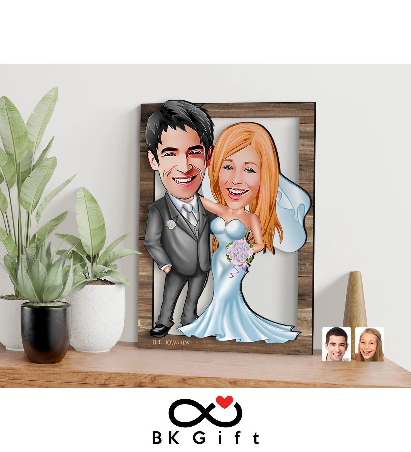 BK Gift Kişiye Özel Evleniyoruz Karikatürlü 3D Ahşap Tablo, Sevgiliye Hediye, Sevgililer Günü Hediyesi, Yıl Dönümü Hediyesi, Doğum Günü Hediyesi-5