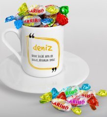 Kişiye Özel İsim Anlamı Türk Kahvesi Fincanı ve Haribo Şeker Hediye Seti-5