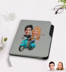 Kişiye Özel Sevgililer Karikatürlü Gri Termo Deri Defter-99