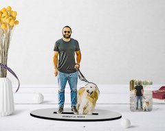 Kişiye Özel Tam Boy Erkek ve Köpek Karikatürlü Ahşap Biblo Model-1