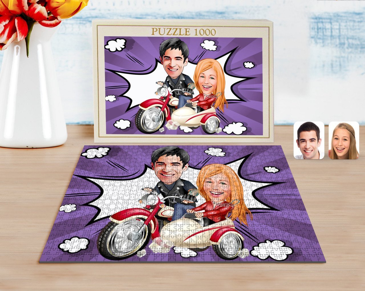 Kişiye Özel Sevgililer Karikatürlü 1000 Parça Profesyonel Puzzle-12
